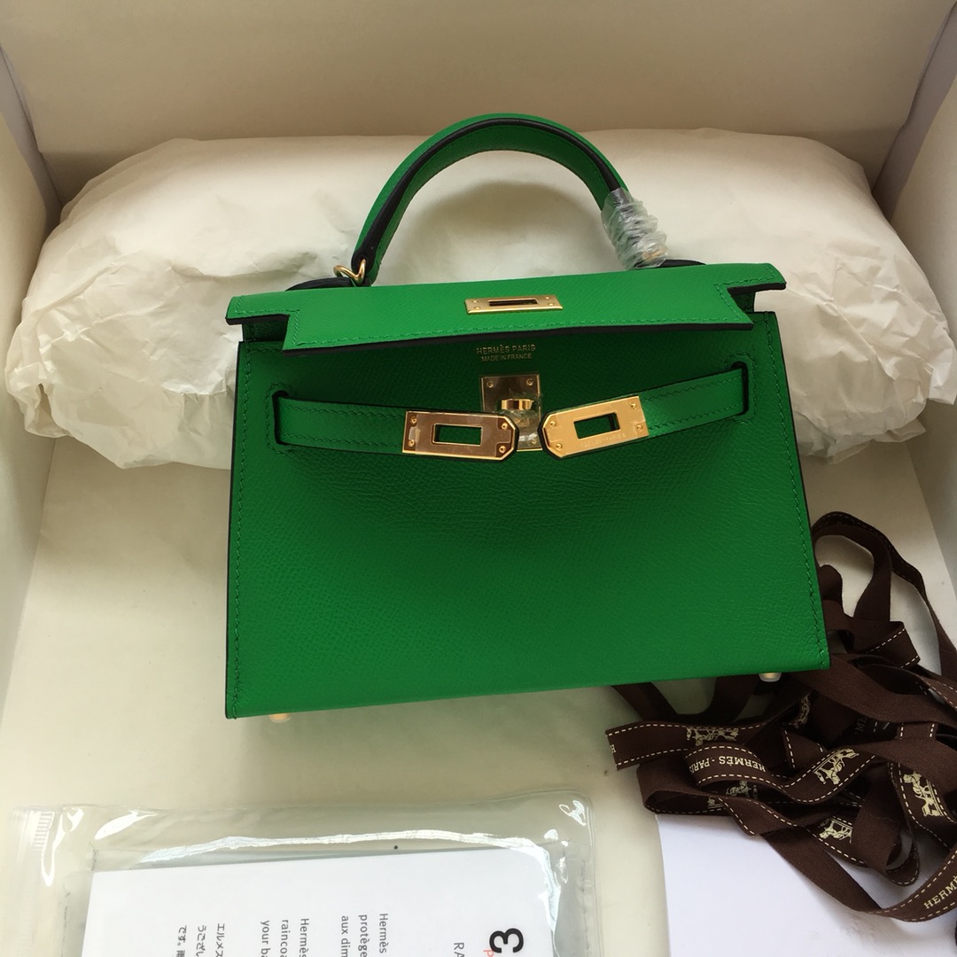 Hermes Kelly Mini II Bag 19CM In Green Epsom Leather